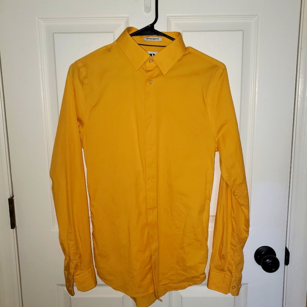 Express Men's Size Small Extra Slim Fit Yellow Button Down